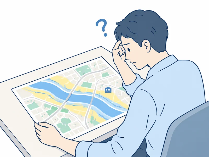 机に広げたハザードマップの読み方に迷う担当者
